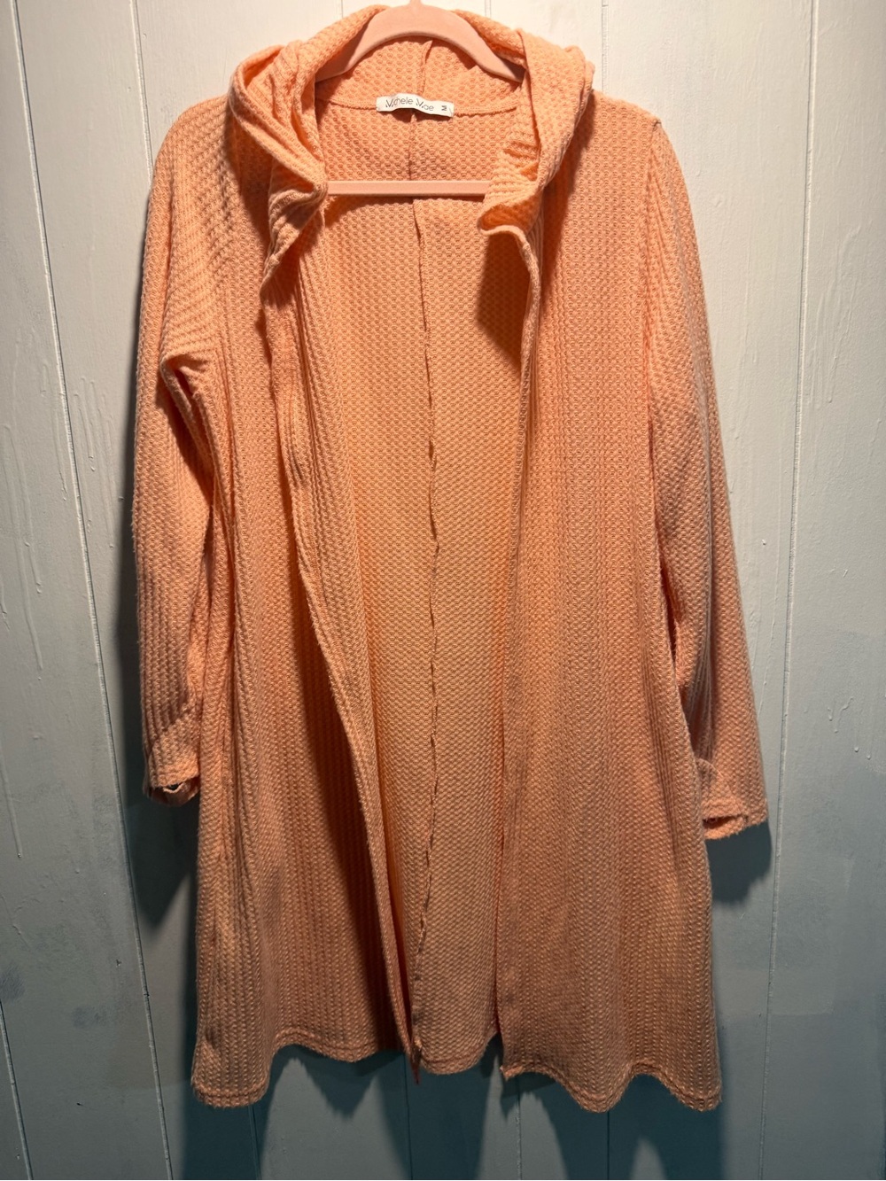 Michelle Mae Peach Knit Hooded Open Cardigan